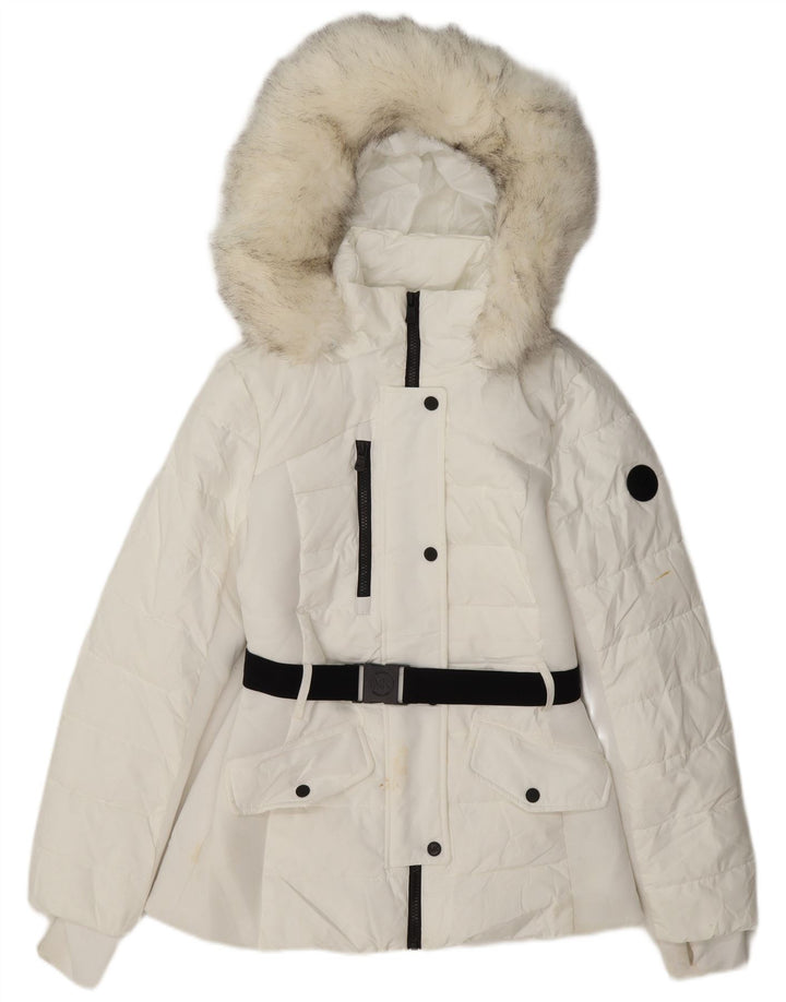 Michael Kors Dame Hætte Polstret Jakke UK 10 Small White Polyester