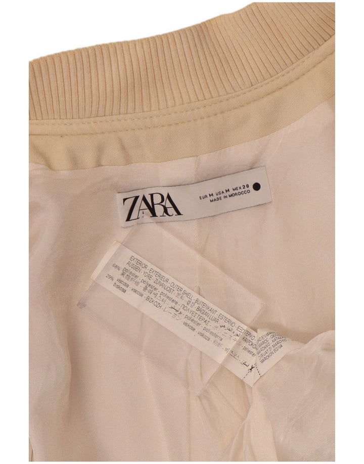 Zara Womens Crop Bomber Jacket UK 14 Medium Beige Viscose