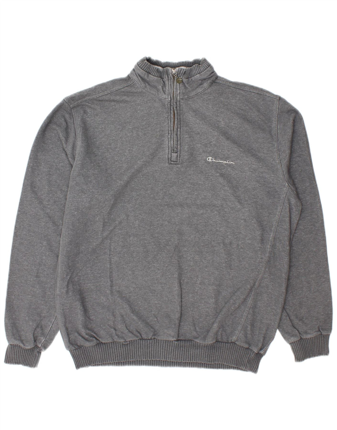 Champion Herre Zip Neck Sweatshirt Jumper XL Grå Bomuld