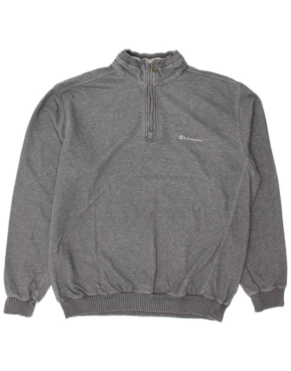 Champion Herre Zip Neck Sweatshirt Jumper XL Grå Bomuld
