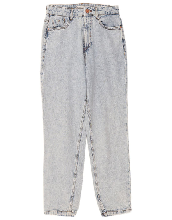 Zara Dame Acid Wash Jeans med høj talje EU 36 XS W26 L28 Blå Bomuld