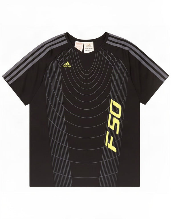 Adidas Boys F50 grafisk T-shirt top 13-14 år sort stribet polyester