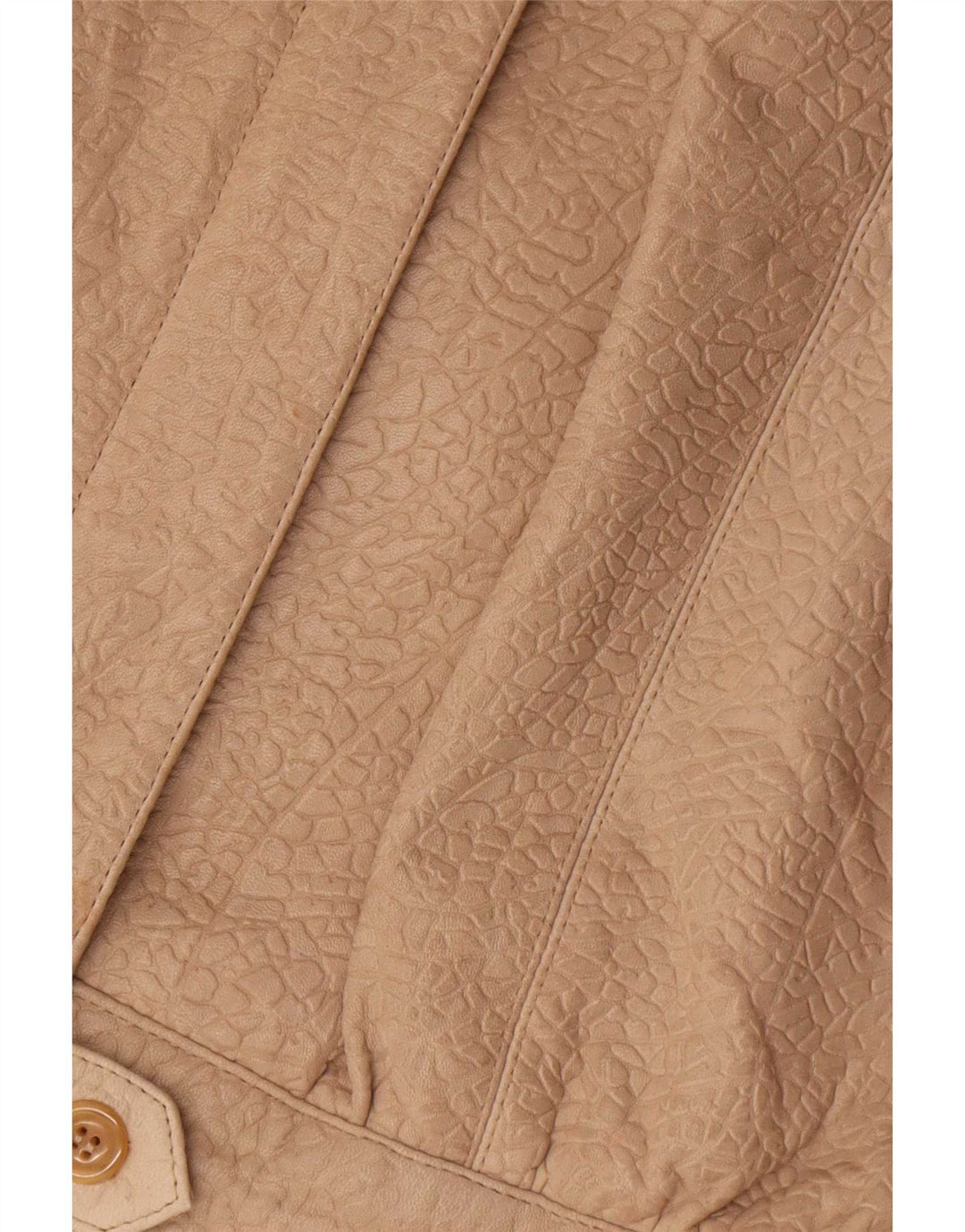 Vintage Dame Oversized Læderjakke EU 36 Small Beige Animal Print