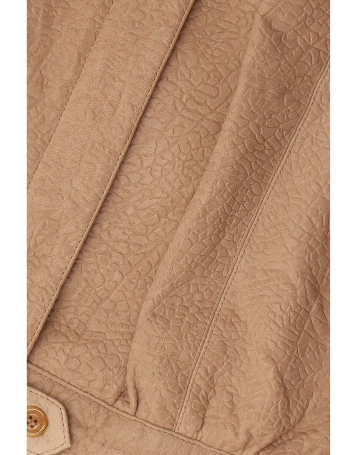 Vintage Dame Oversized Læderjakke EU 36 Small Beige Animal Print