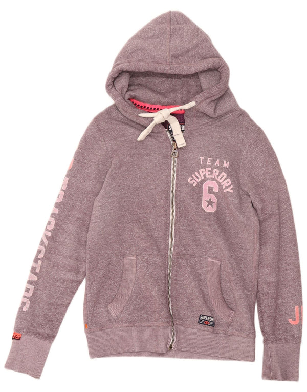 Superdry hættetrøje til kvinder med grafisk lynlås UK 12 Medium Lilla Flecked