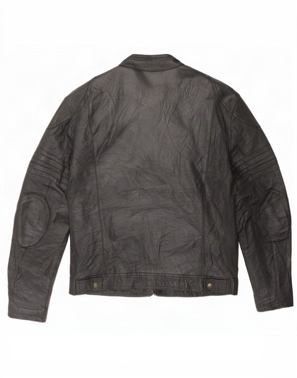Vintage Herre Læder Racer Jakke IT 54 2XL Sort