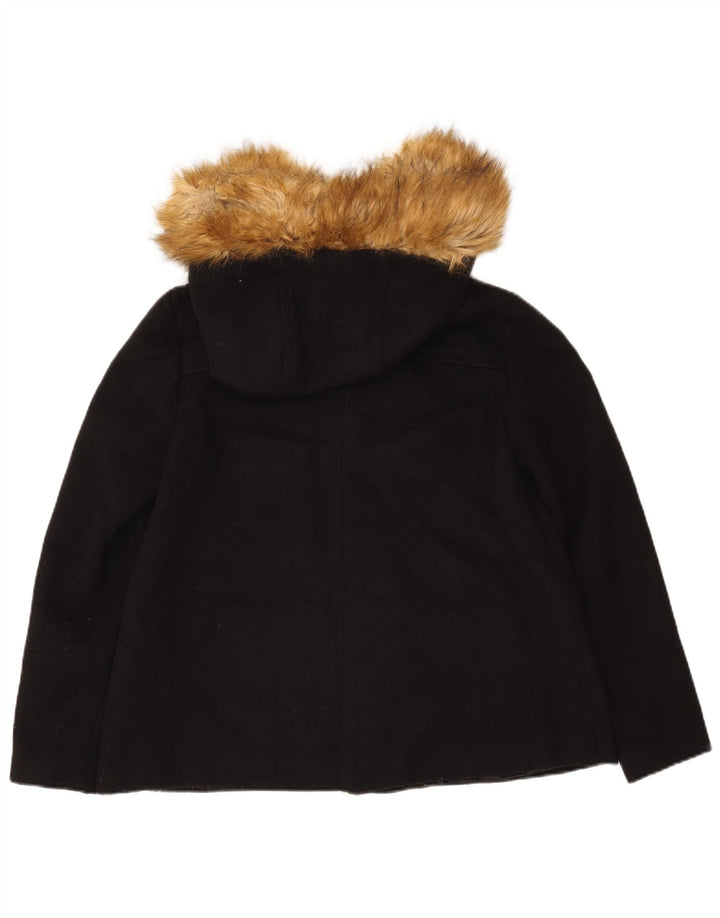 Zara Dame Hooded Bomber Jacket UK 14 Medium Black Polyester