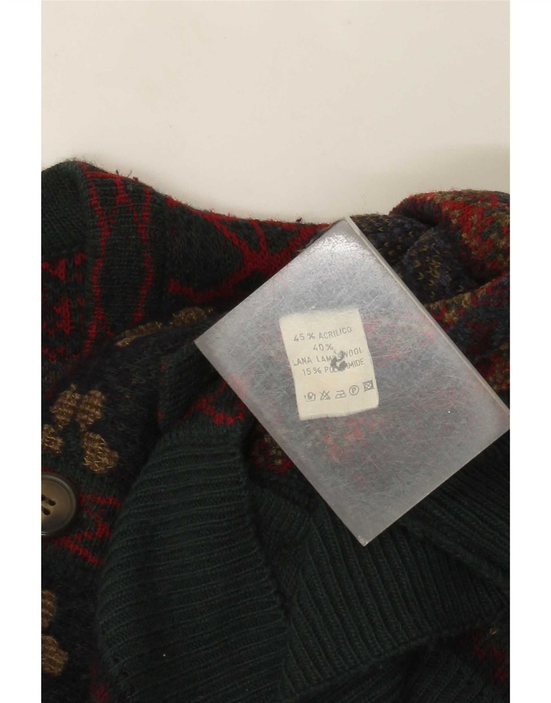 Vintage herre cardigan sweater stor flerfarvet Fair Isle akryl