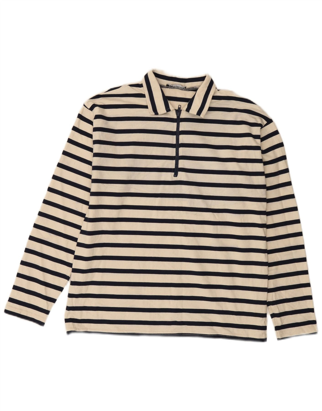 Zara Langærmet Polo Shirt til mænd Medium Off White Stribet bomuld