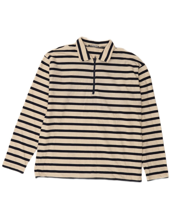 Zara Langærmet Polo Shirt til mænd Medium Off White Stribet bomuld