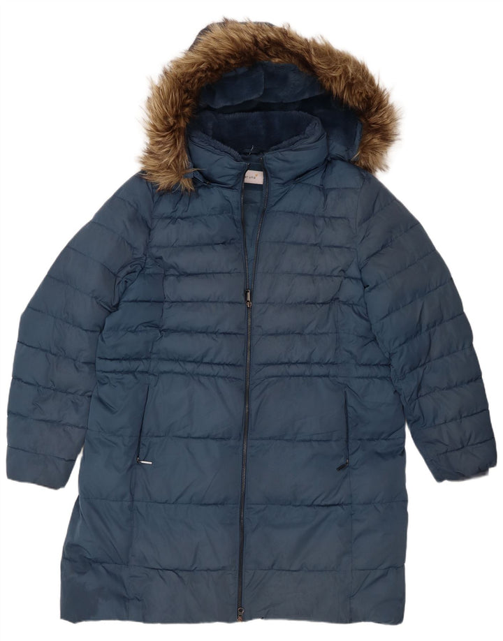Marks & Spencer Womens Hooded Padded Coat UK 20 2XL Navy Blue Polyester