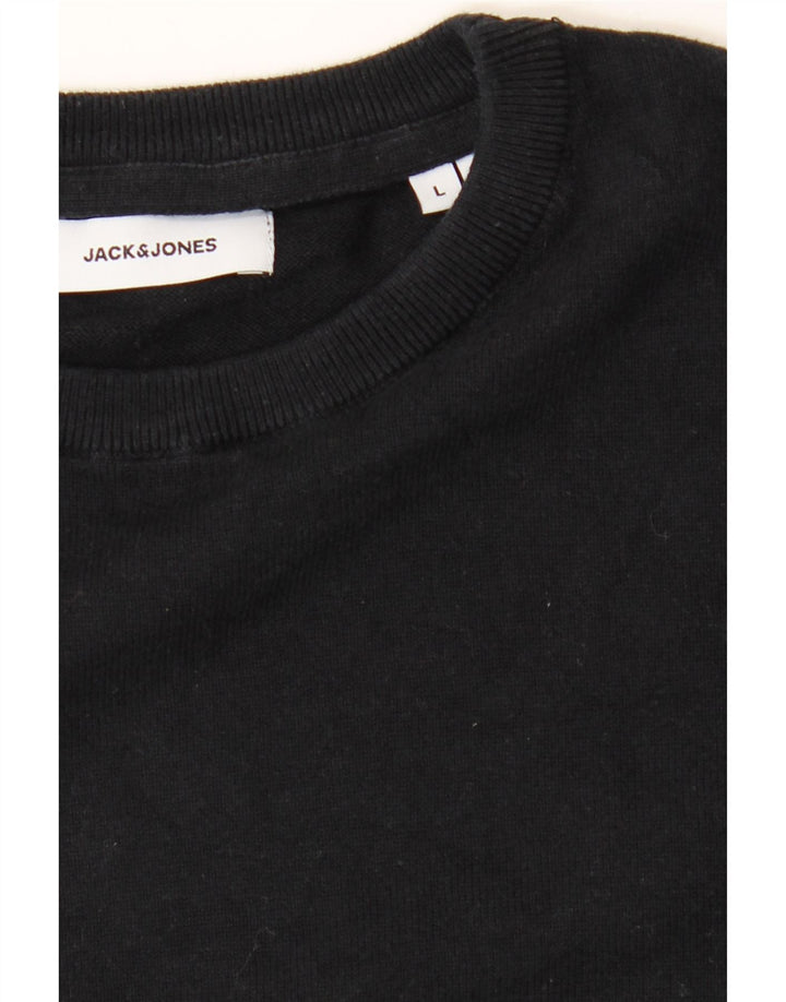 JACK & JONES Mens Crew Neck Jumper Sweater Large Black Cotton Vintage Jack & Jones and Second-Hand Jack & Jones from Messina Hembry 