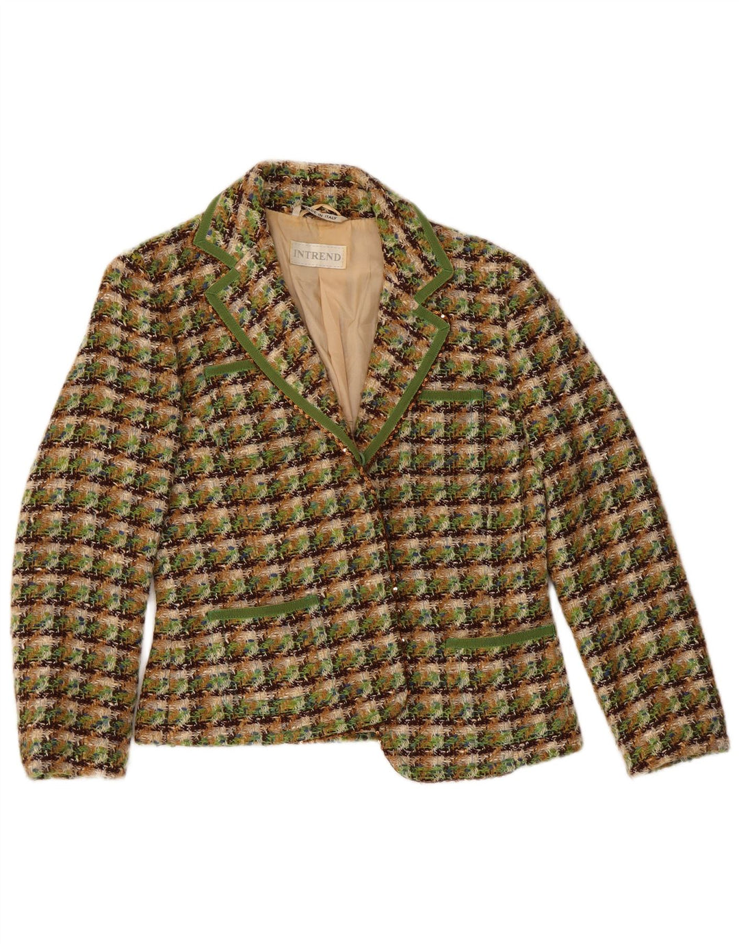 Intrend Dame Blazer Jacket UK 10 Small Green Check Virgin Wool
