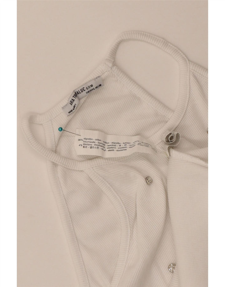 Zara Womens Crop Halter Top UK 14 Stor hvid plettet bomuld