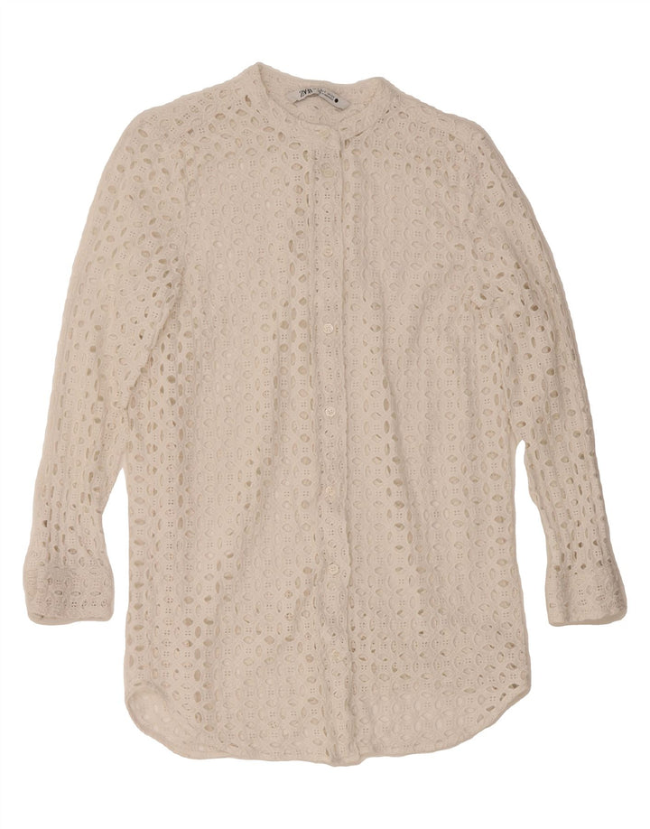 ZARA Womens See Through Shirt Blouse UK 10 Small White Vintage Zara and Second-Hand Zara from Messina Hembry 