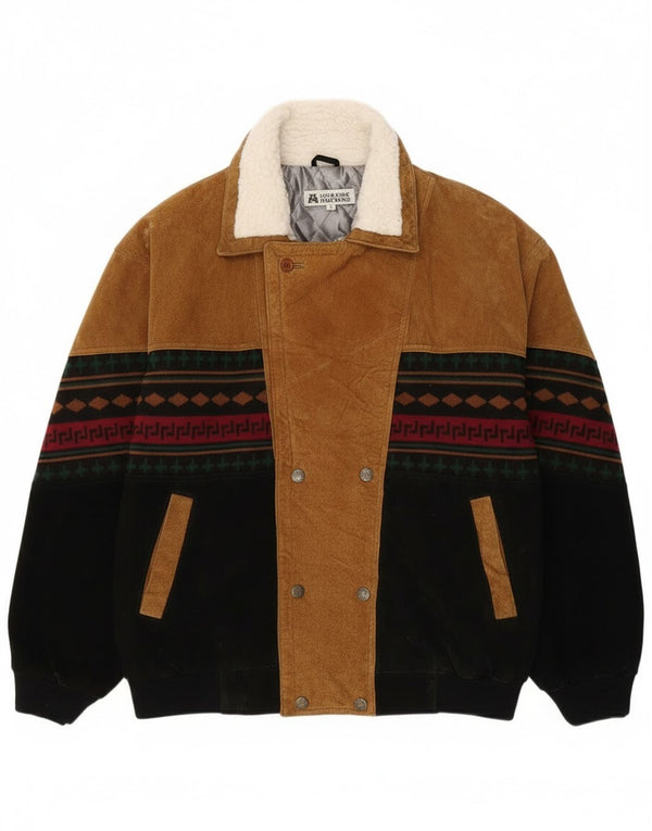 L'Homme Moderne Mens Bomber Windbreaker Jacket UK 40 Large Brown Aztec
