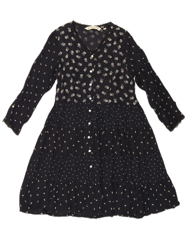 Giorgio Kauten Dame Langærmet Tiered Kjole UK 12 Medium Black Floral