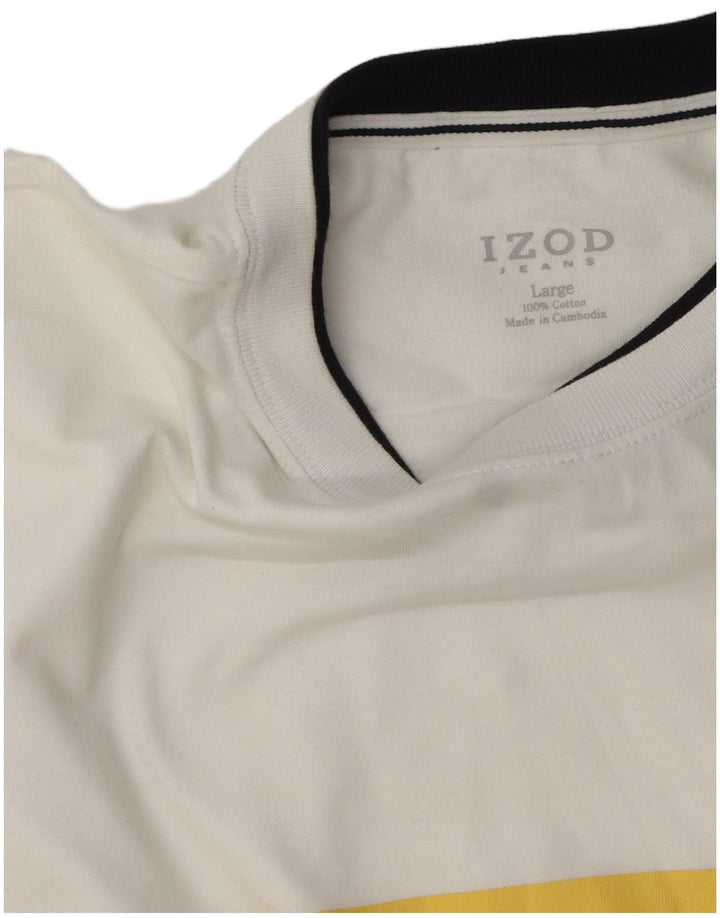 Izod Herre T-Shirt Top Stor hvid stribet bomuld