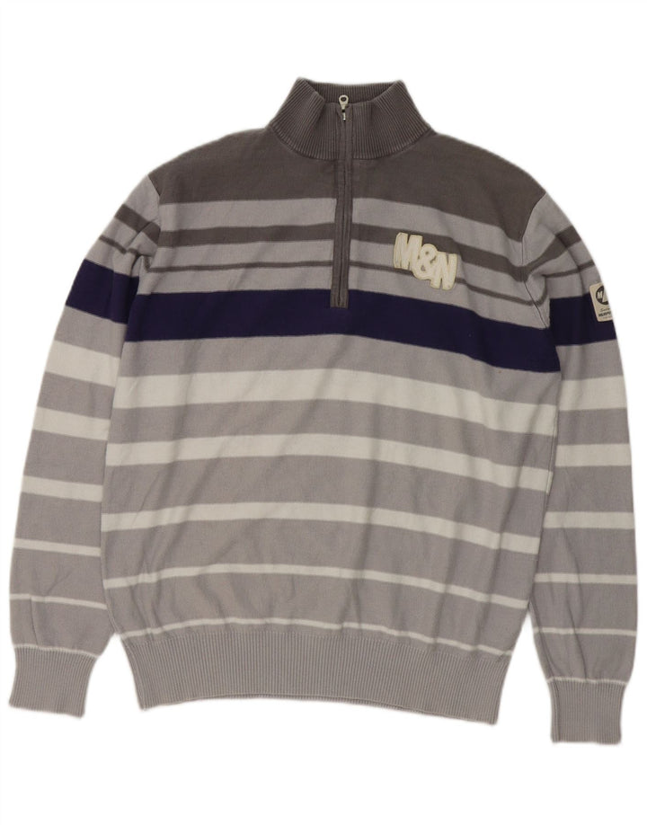 MURPHY & NYE Herre grafisk lynlås-hals sweater Stor grå farveblok