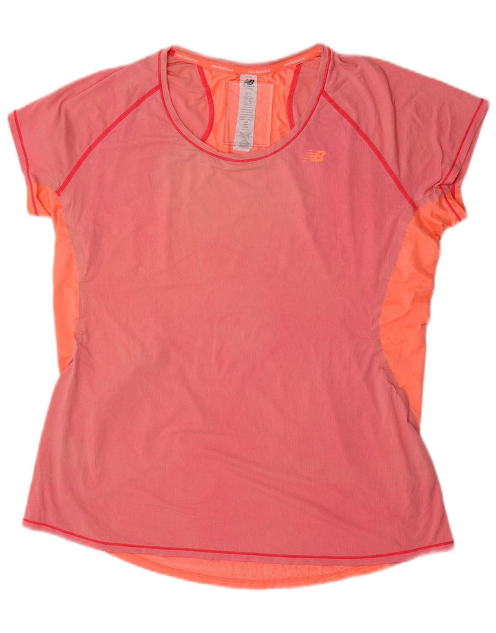 NEW BALANCE Dame T-Shirt Top UK 18 XL Pink Colourblock Nylon