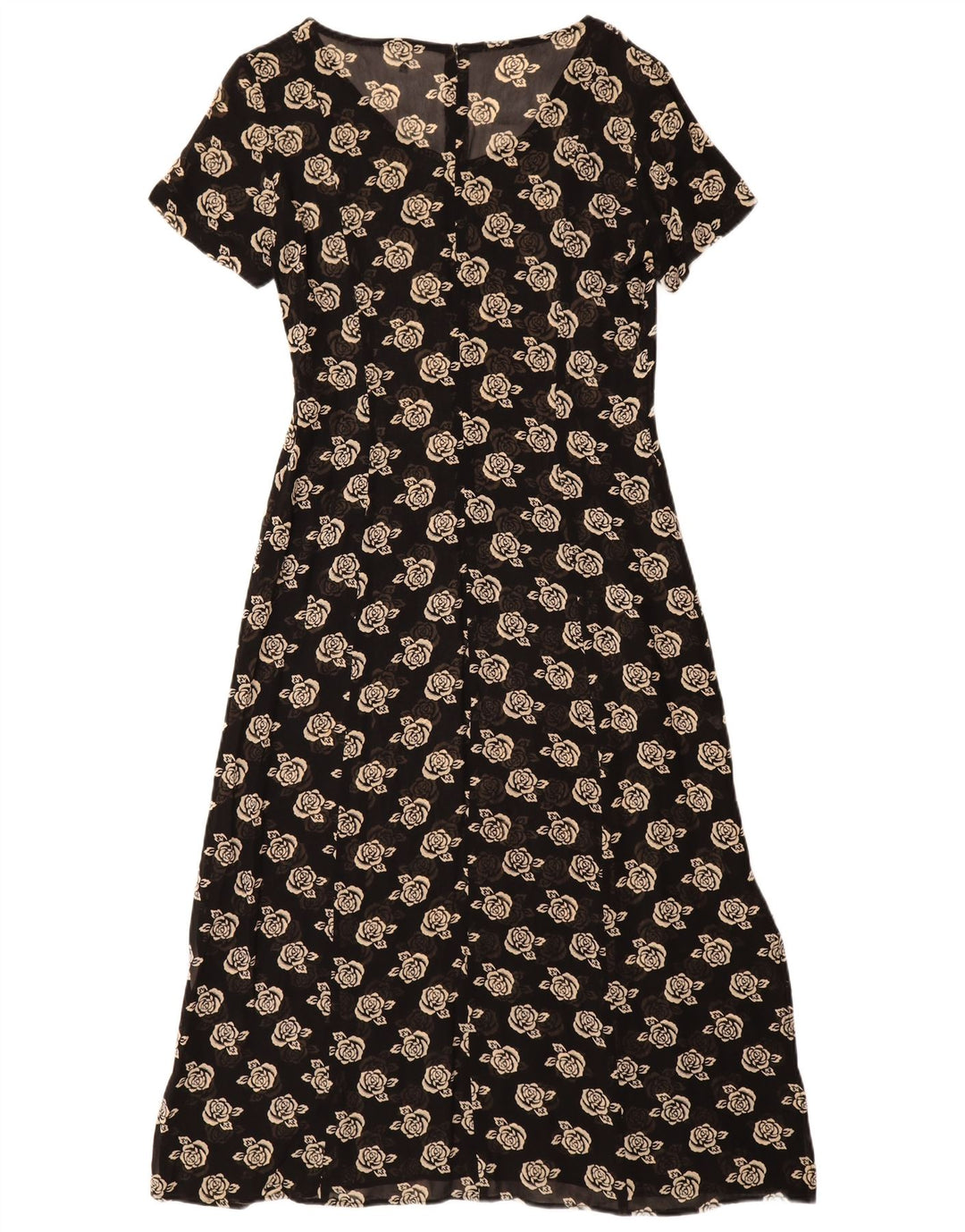 Vintage Dame A-Line Kjole UK 12 Medium Black Floral