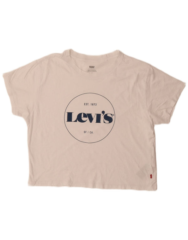 Levi's Dame Grafisk T-Shirt Top UK 14 Medium Hvid Bomuld