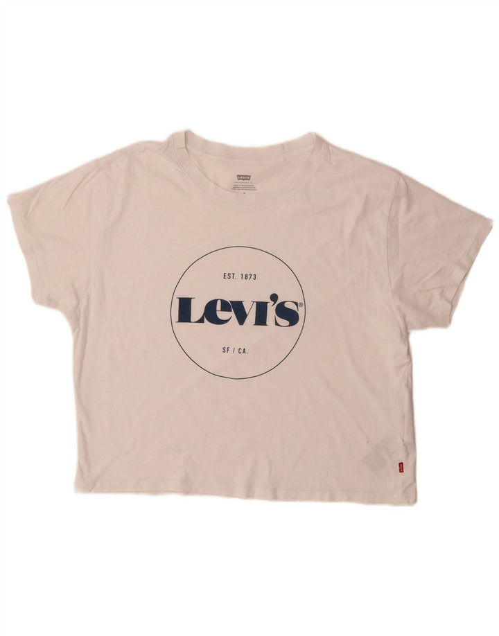 Levi's Dame Grafisk T-Shirt Top UK 14 Medium Hvid Bomuld
