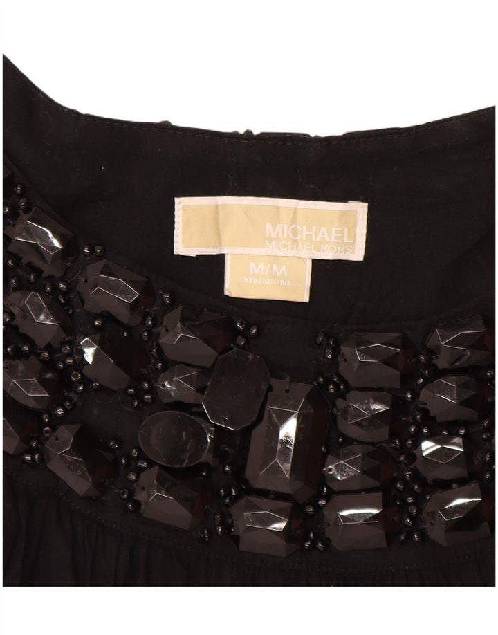 MICHAEL KORS Dame ærmeløs bluse Top UK 12 Medium Sort Bomuld