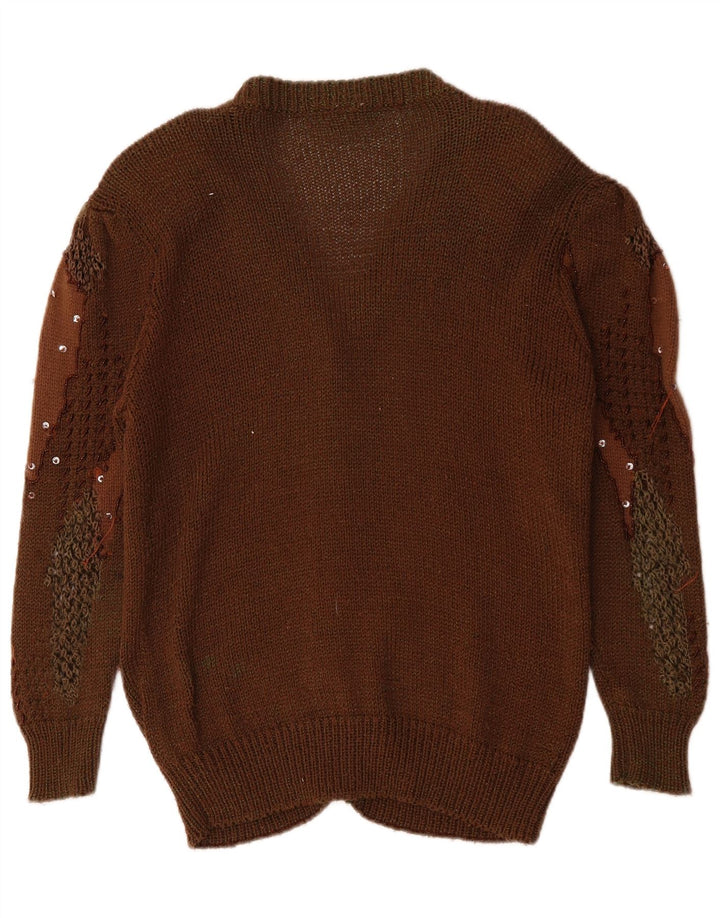 Vintage kvinders abstrakt mønster cardigan sweater UK 14 medium brun