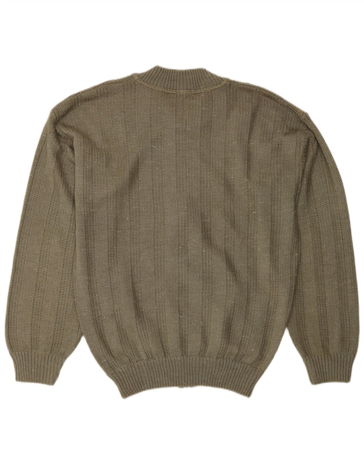 Vintage herre cardigan sweater Medium Khaki Colourblock Akryl
