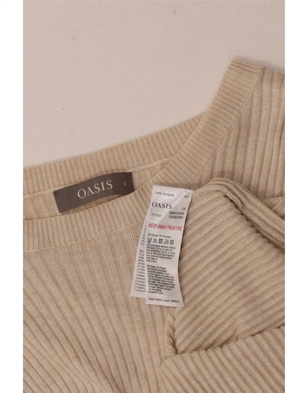 Oasis Dame Top Langærmet UK 14 Stor Beige Viscose