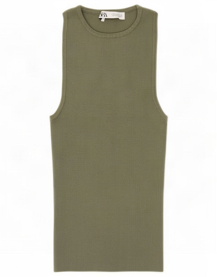 Zara Dame Vest Top UK 8 Small Green Viscose