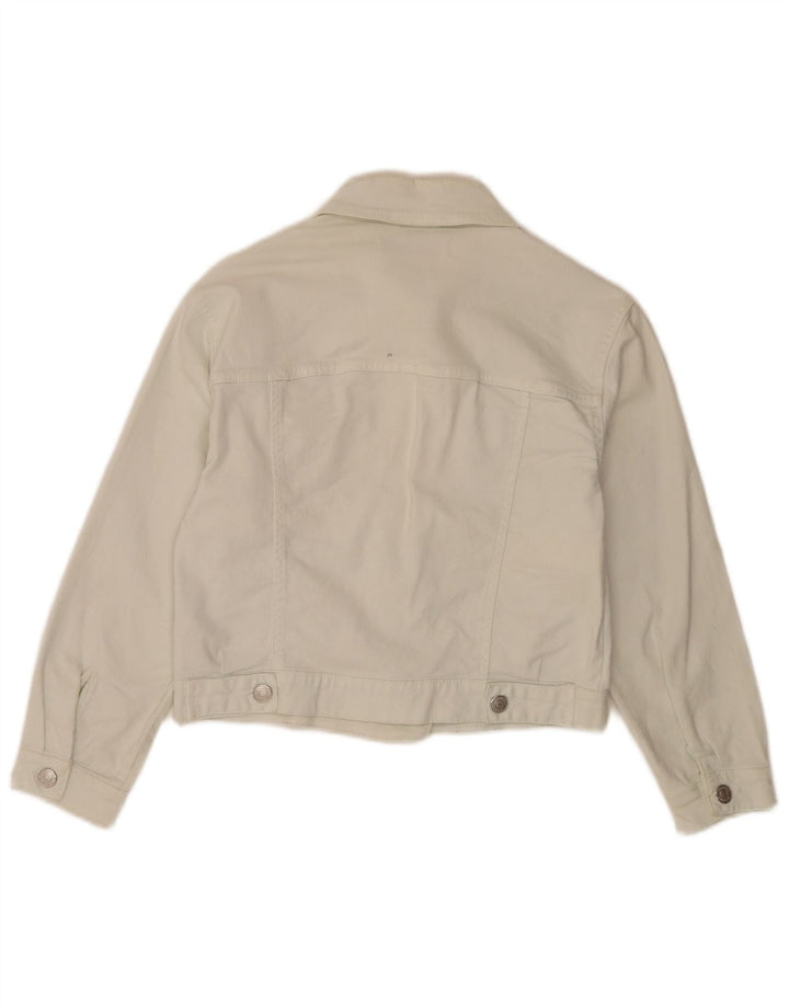 Zara Dame Crop Denim Jacket UK 6 XS Hvid Bomuld