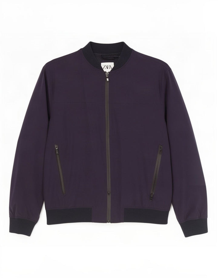 Zara Herre Bomber Jacket IT 44 XL Navy Blue Nylon