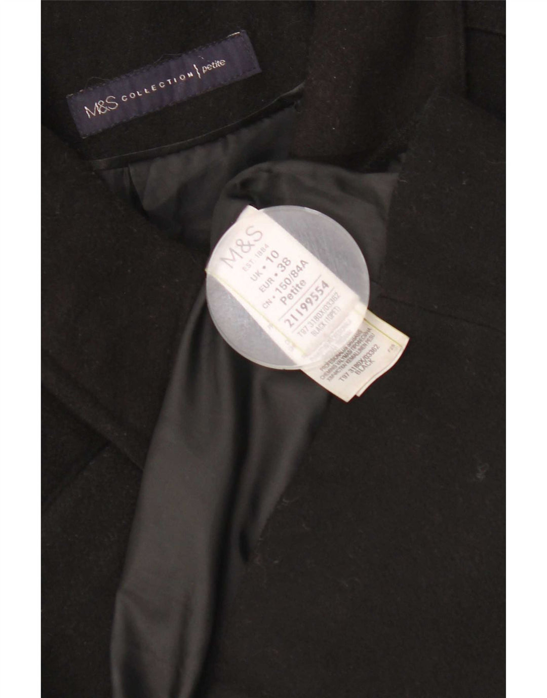 Marks & Spencer Womens Regular Fit Overfrakke UK 10 Small Black Polyester