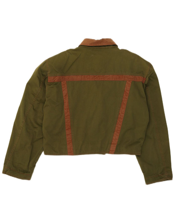 Vintage Dame Crop Bomber Jacket UK 16 Large Khaki Colourblock Bomuld