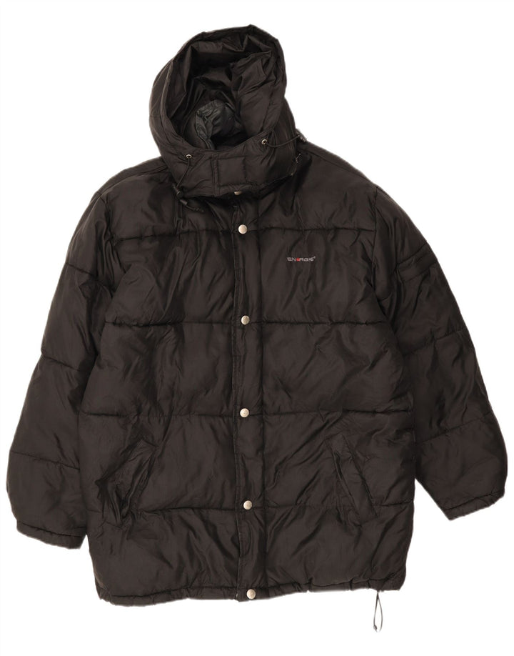 Energie Herre grafisk hættepolstret jakke UK 38 Medium Sort Nylon