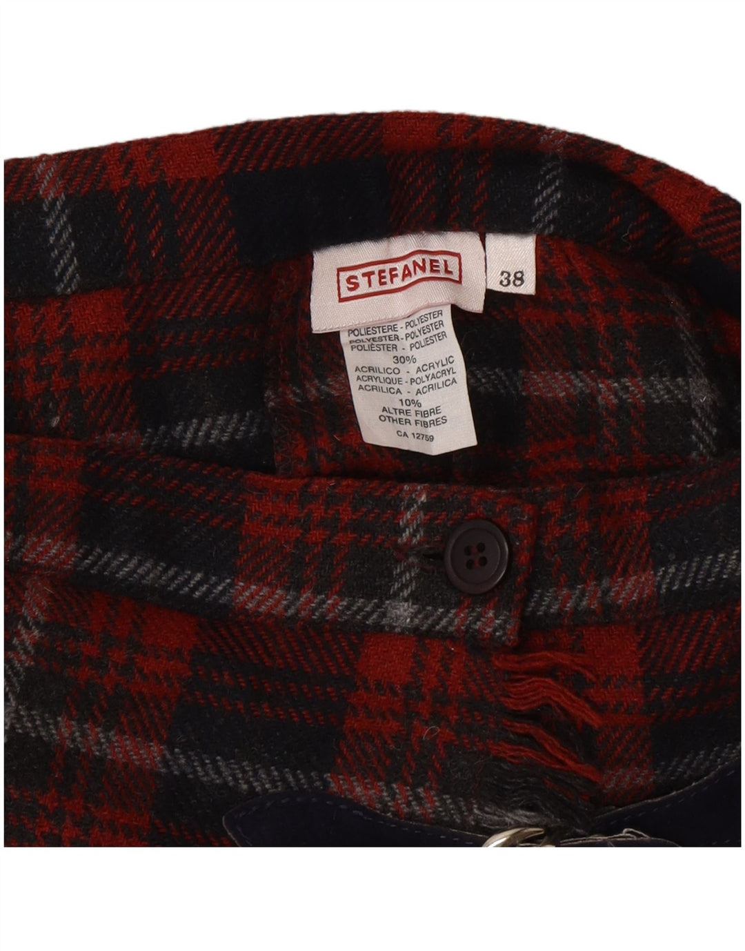 Stefanel Dame Mini Wrap Nederdel IT 38 XS W22 Rød Plaid Uld
