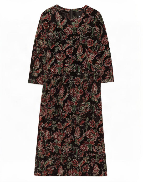 Vintage Womens Long Sleeve Maxi Dress UK 14 Medium Black Paisley