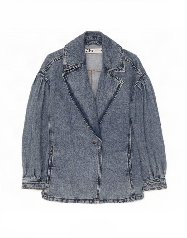 Zara Dame Denim Jacket UK 10 Small Blue Cotton