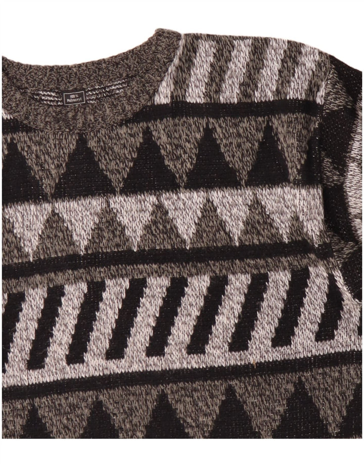 Vintage Herre Crew Neck Jumper Sweater IT 52 Stor Grå Geometrisk