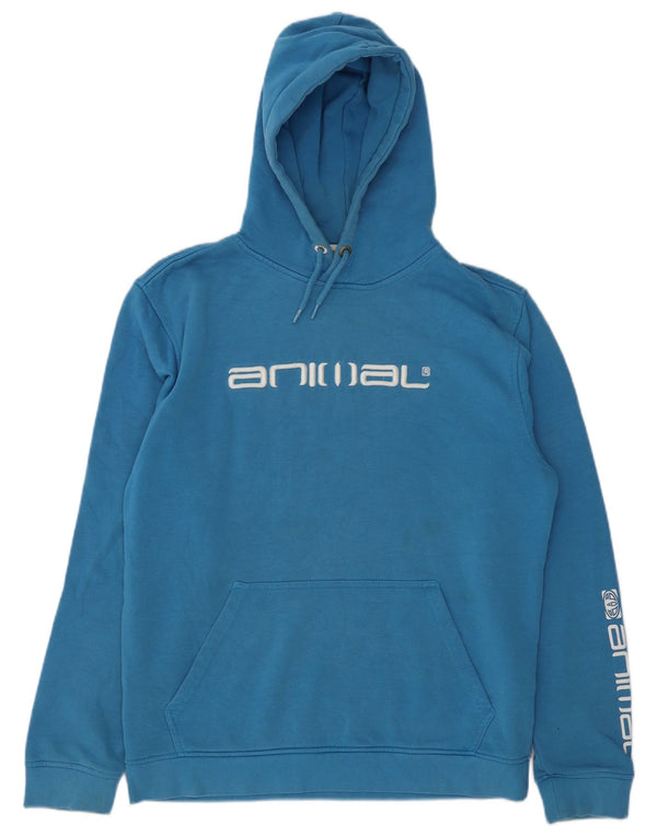 Animal Mens Graphic Hoodie Jumper Large Blue Cotton
