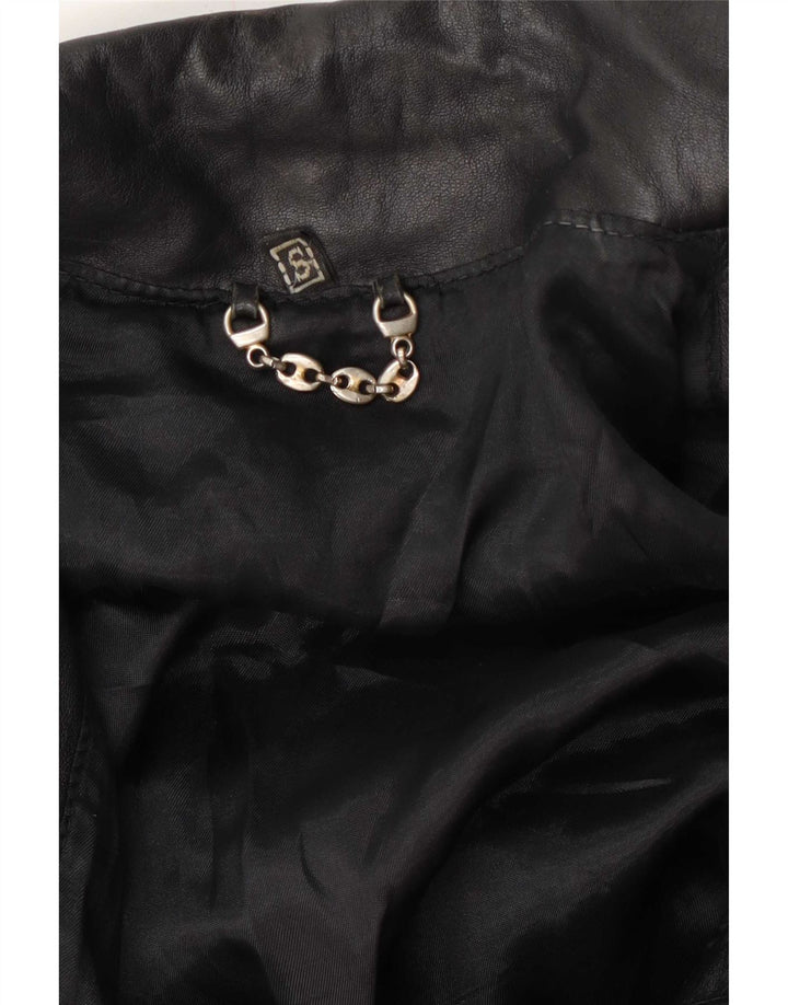 Vintage dame bikerjakke i overdimensioneret læder UK 10 Lille sort