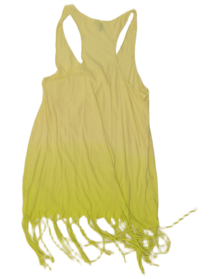 BENETTON Dame Grafisk Tunika Top UK 8 Small Yellow Colourblock Beach