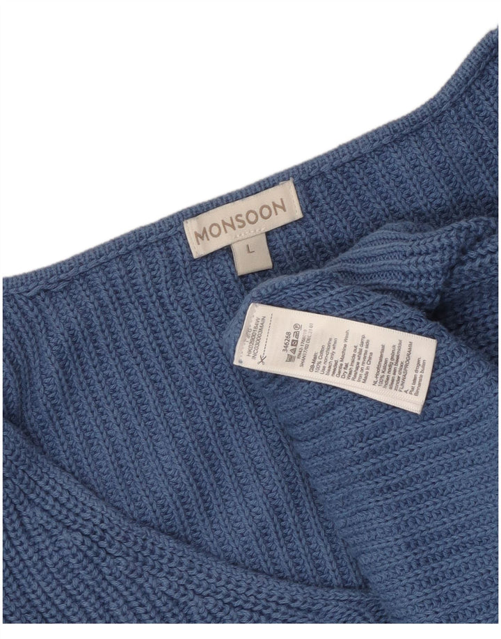 Monsoon Dame Oversized V-hals sweater UK 16 Stor Blå Bomuld