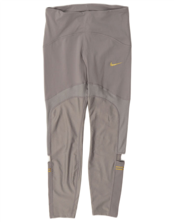 Nike Dame Dri Fit Leggings UK 12 Medium Grey Polyester