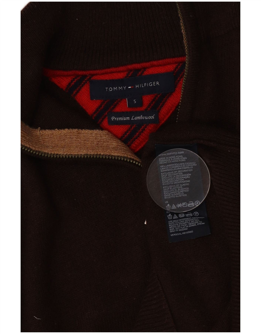 Tommy Hilfiger Herre Zip Neck Jumper Sweater Lille Brun lammeuld