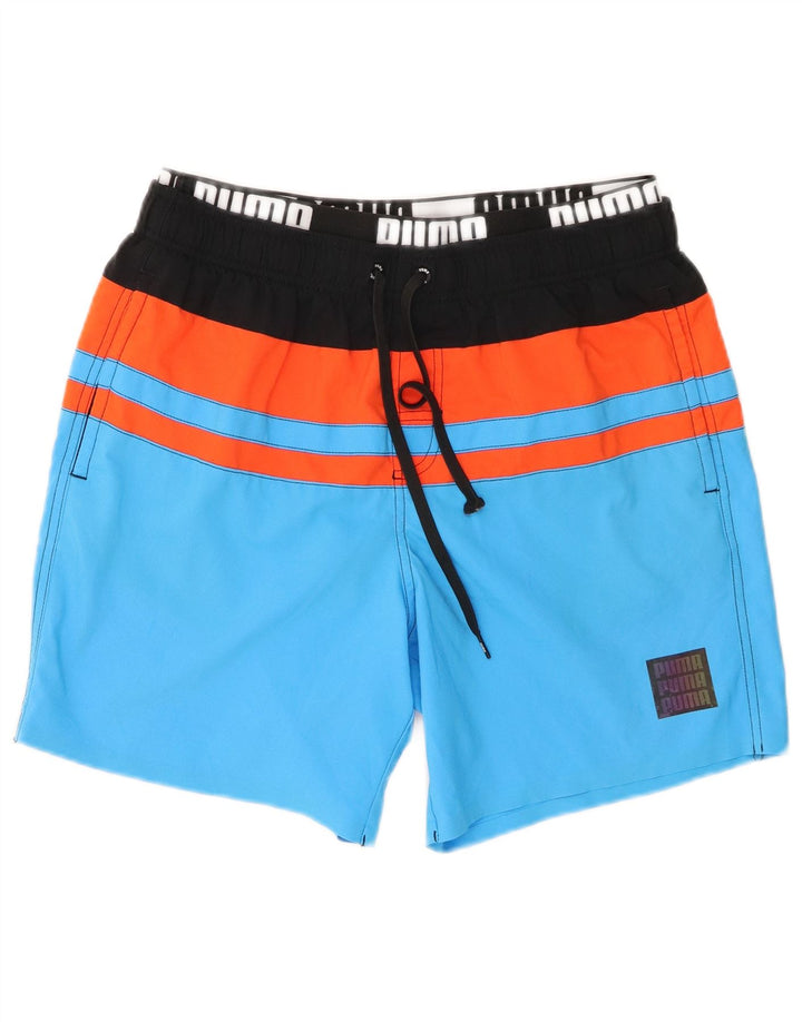 Puma Herre grafiske svømmeshorts Medium Blue Colourblock Polyester