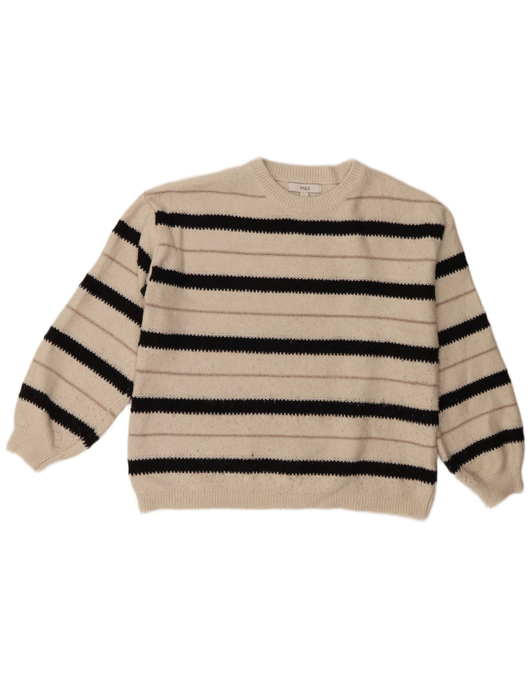 Marks & Spencer Dame sweater med rund hals DK 16 Stor hvid stribet