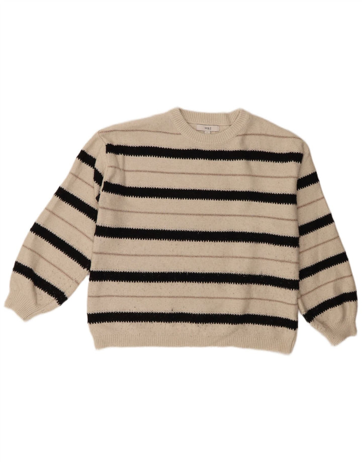 Marks & Spencer Dame sweater med rund hals DK 16 Stor hvid stribet